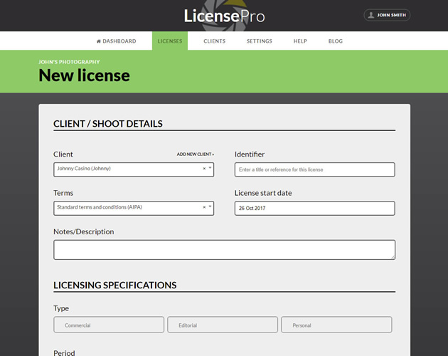 Create a new license